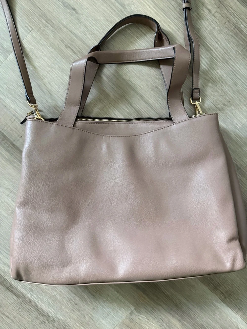 a new day Mauve Taupe Leather Laptop Tote with Removable Strap